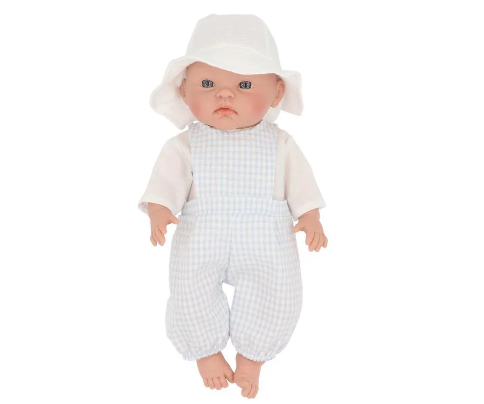 Bambola Alex con Pettorina Vichy Azzurra, Blusa e Cappellino